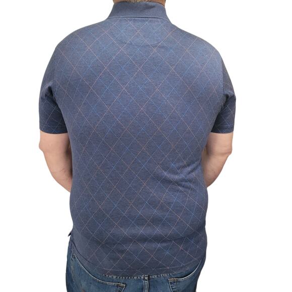 Jos. A. Bank Leadbetter Golf Polo M Blue Diamond Argyle Jacquard Preppy Classic - Picture 5 of 6